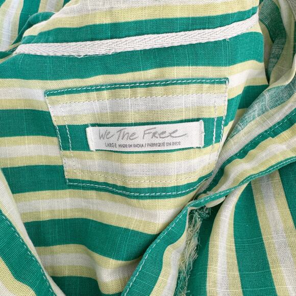 Free People We the Free 100% Cotton Green Stripe Midi Shirt Dress Size L - Picture 7 of 8